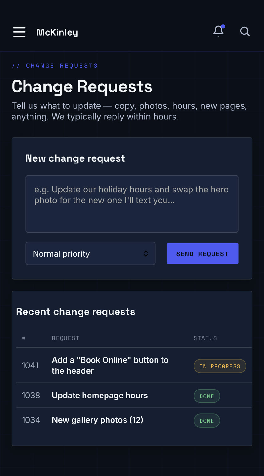 Change requests in the Meridion client portal