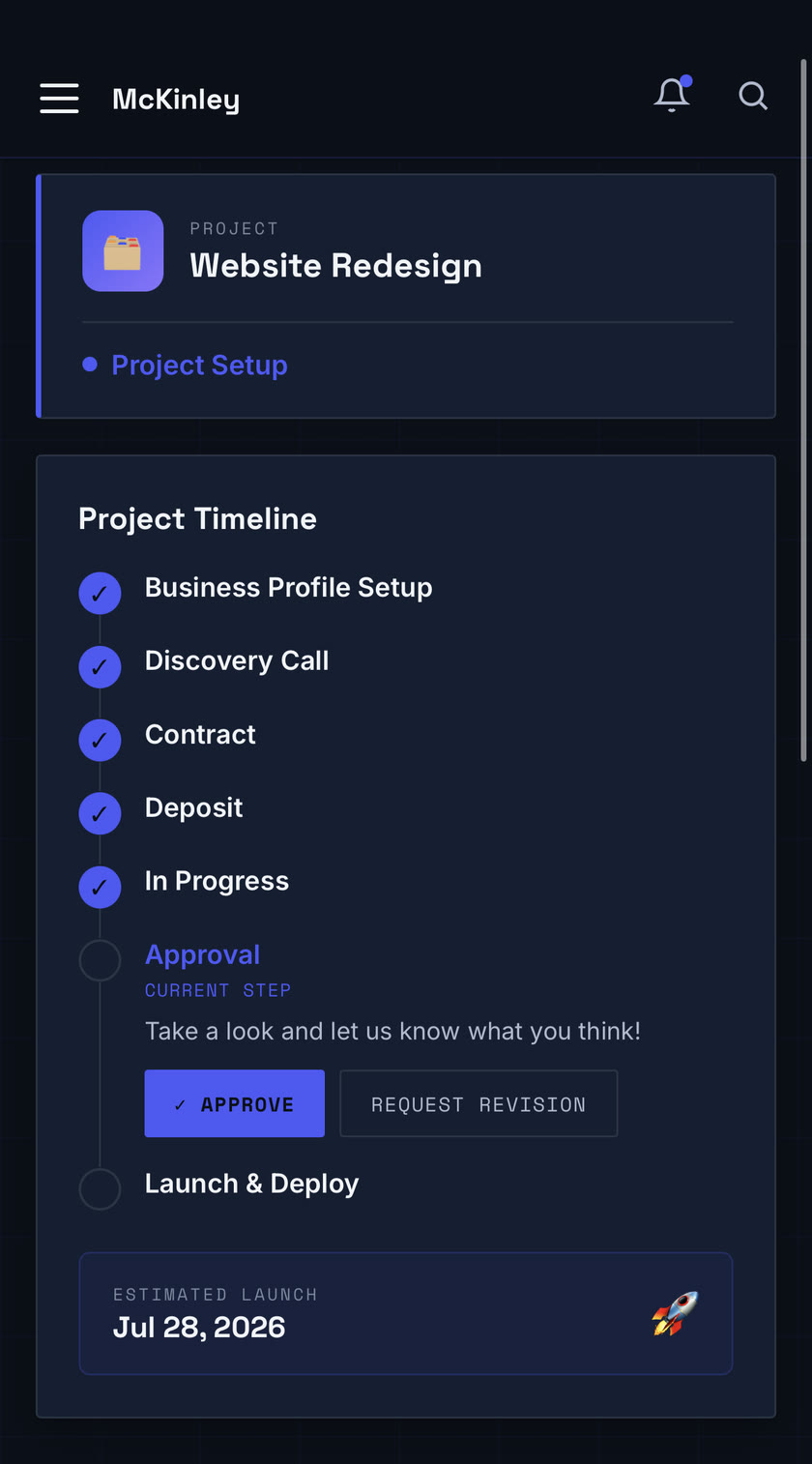 Project timeline in the Meridion client portal